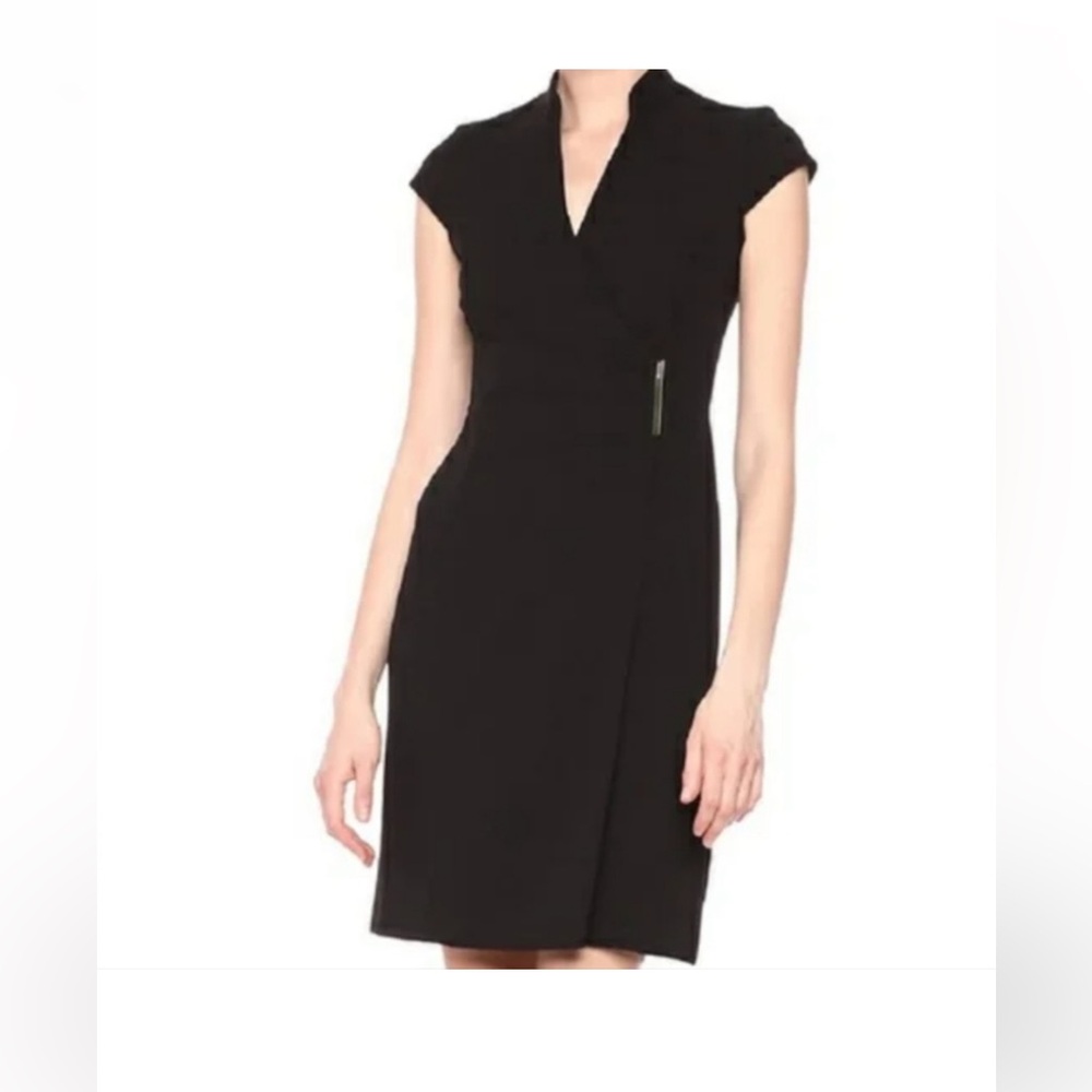 Calvin Klein Dress Women’s 4P Black Snap Up Wrap Sleeveless Business Career Wear